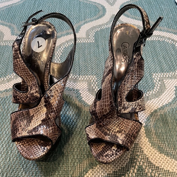 Carlos Santana Snake Print Platform Heels Sz 7 - Picture 1 of 11